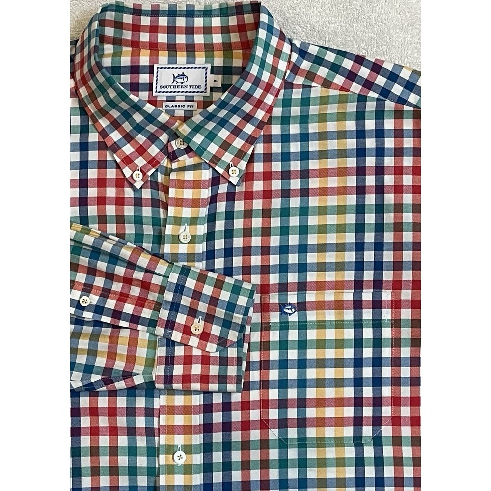 Southern Tide Mens Classic‎ Fit XL Rainbow Check Long Sleeve Button Down Oxford